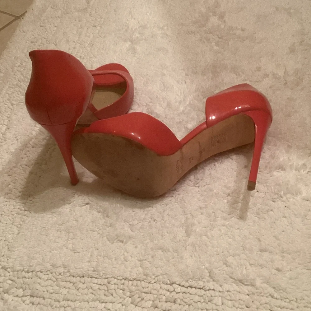 Guess by Marciano Coral Patent Peep-Toe Stilettos